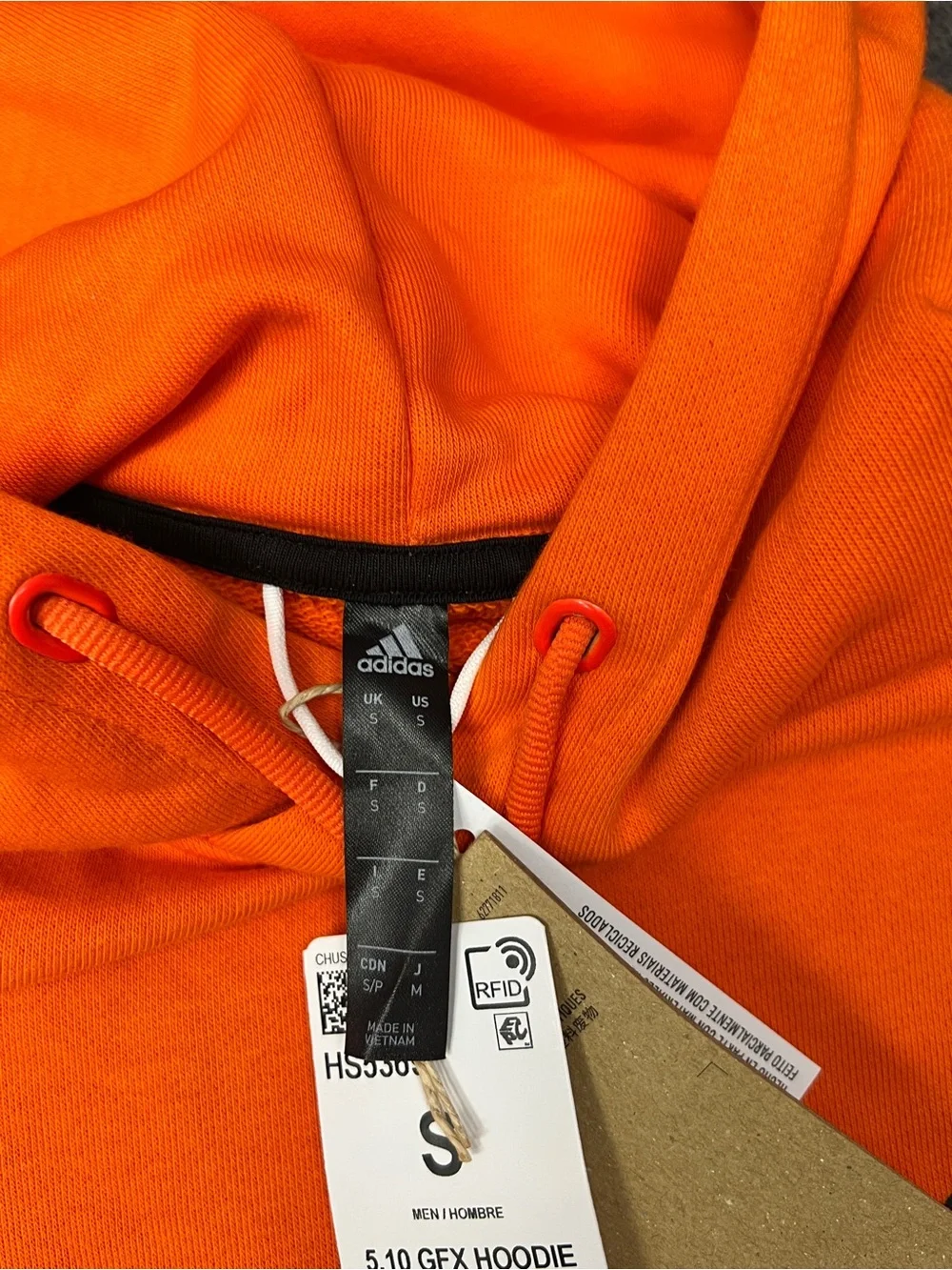 adidas Orange Pullover Hoodie with Geometric Chest Patch